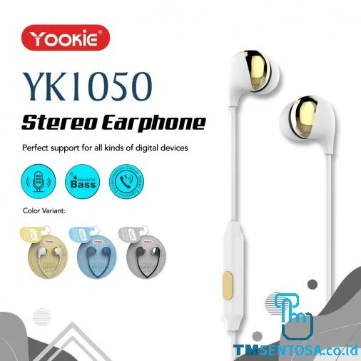 ERGONOMIC EARPHONE/HEADSET - MUSIC CONTROL &amp; MEGA BASS (YK1050) - WHITE GOLD