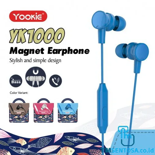 MAGNETIC EARPHONE / HEADSET WITH MIC AND CABLE (YK1000) - BLUE